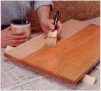 STEP SEAL THE SURFACE WITH DEWAXED SHELLAC see Sources page 108 cherry single thin coat cut allows some glaze lodge the pores This looks odd because cherry pores aren naturally dark Two thin coats sanded between keeps color out the pores